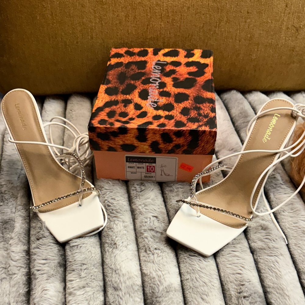 Lemonade Romantic Elegant White Strappy Heels